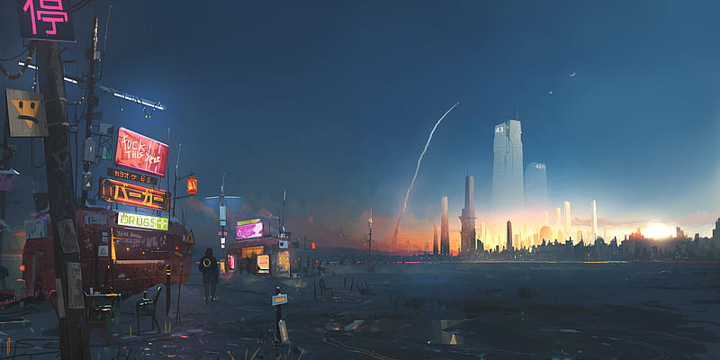 Sci Fi, Futuristic, Cityscape, Rocket, HD wallpaper