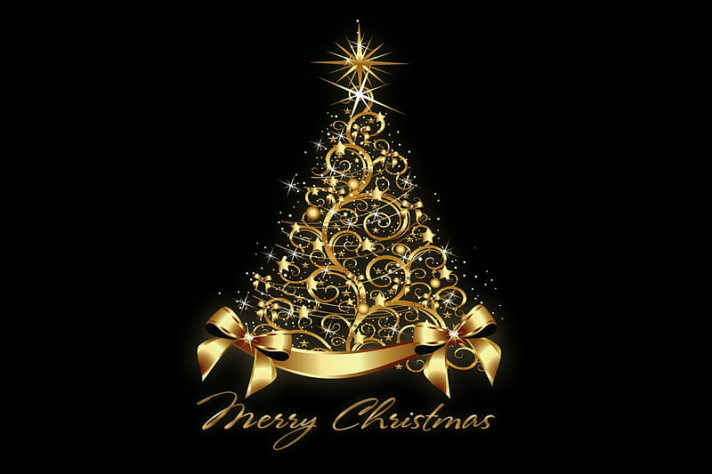 Merry Christmas!, tree, christmas, xmas, golden, HD wallpaper