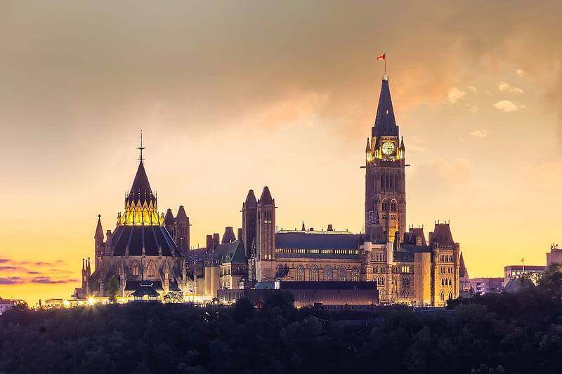 Canadian Parliament Building, parliament, architecture, canada, sunset, HD wallpaper
