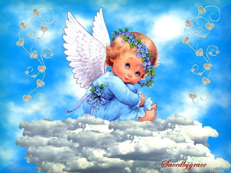 BLUE BABY, cloud, baby, blue, angel, HD wallpaper