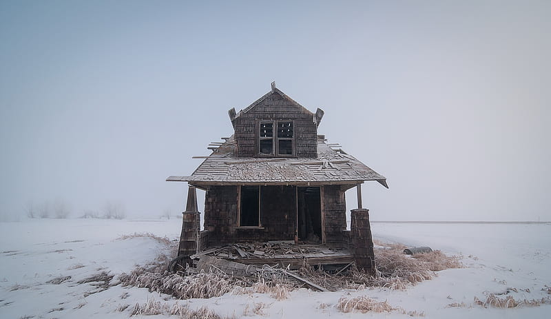 Single House in Fogy Winter, HD wallpaper
