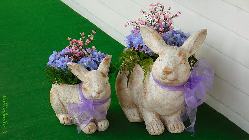Easter Bunny Planters :D, ho1iday, planters, Easter, rabbit, flowers, rabbits, bunny, bunnies, HD wallpaper
