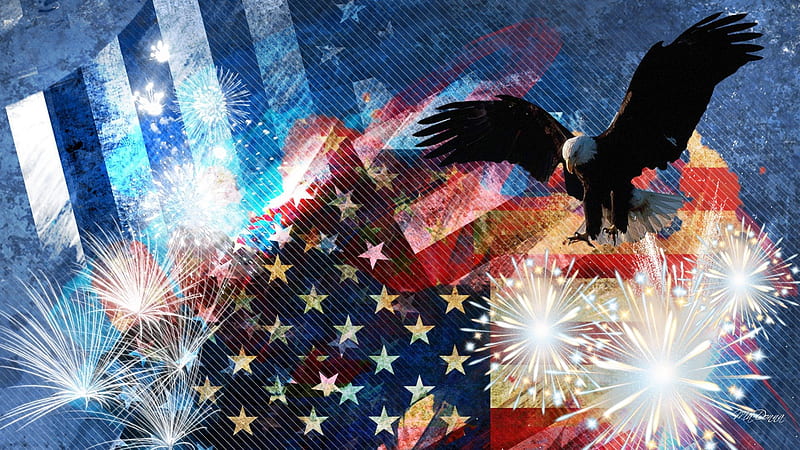 Forever The Fourth, eagles, USA, dom, collage, flag, stars and stripes, Independence Day, fireworks, 4th of July, United States of America, celebrate, HD wallpaper