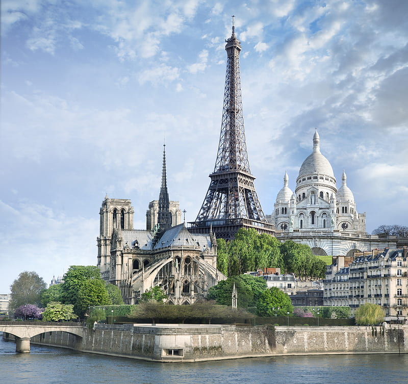 Paris, france, monuments, notre dame de paris, eiffel tower, famous, HD wallpaper
