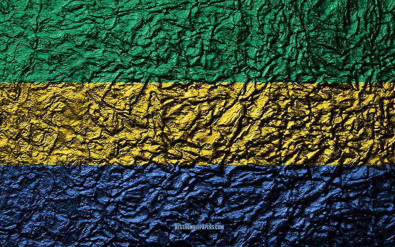 Flag of Gabon stone texture, waves texture, Gabon flag, national symbol, Gabon, Africa, stone background, HD wallpaper