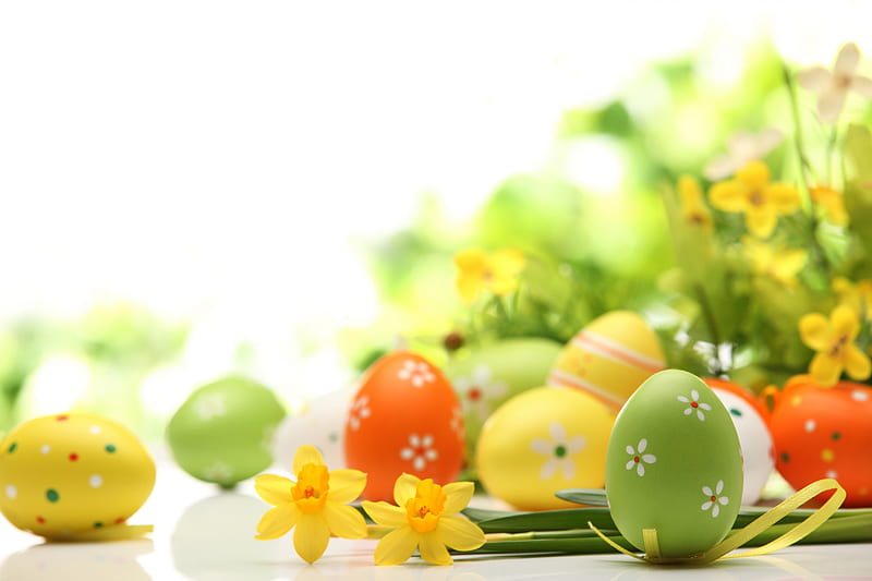 Happy and Blessed Easter! , Easter, holidays, eggs, flowers, spring, sunshine, special day, event, HD wallpaper