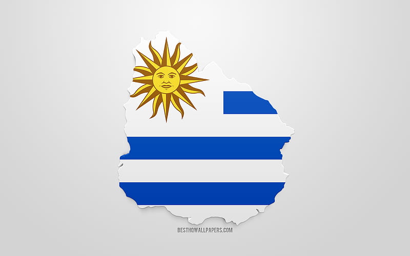 3d flag of Uruguay, map silhouette of Uruguay, 3d art, Uruguay flag, South America, Uruguay, geography, Uruguay 3d silhouette, HD wallpaper