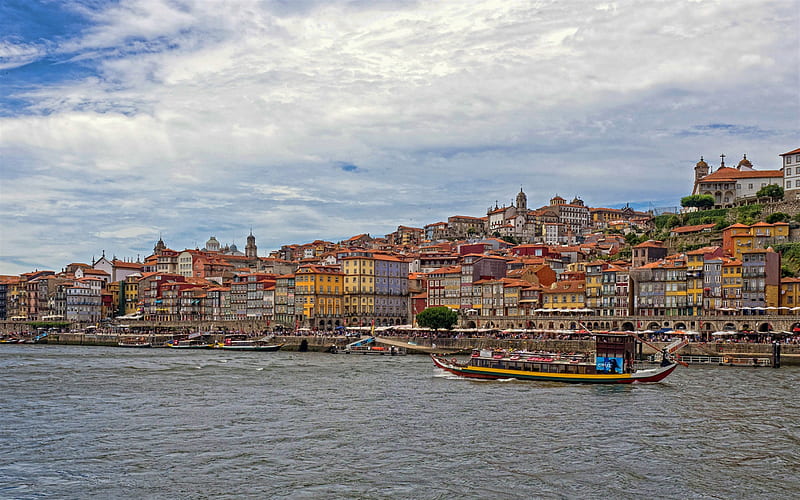 Porto, Douro River, evening, sunset, Porto cityscape, beautiful buildings, Portugal, HD wallpaper