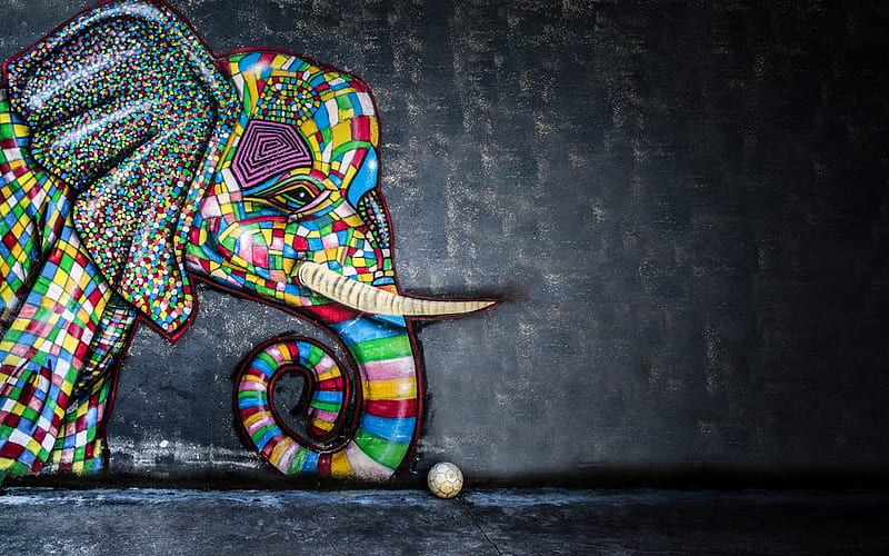 graffiti with an elephant, drawing on the wall, street art, abstract elephant, HD wallpaper