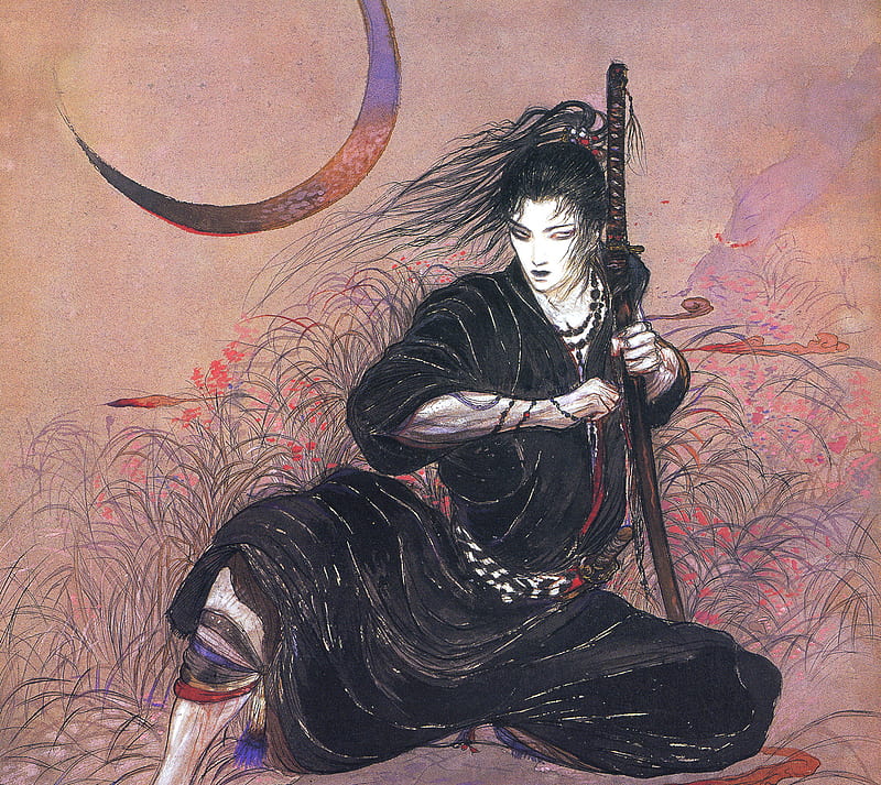 Samurai, amano, animation, art, japan, moon, yoshitaka, HD wallpaper