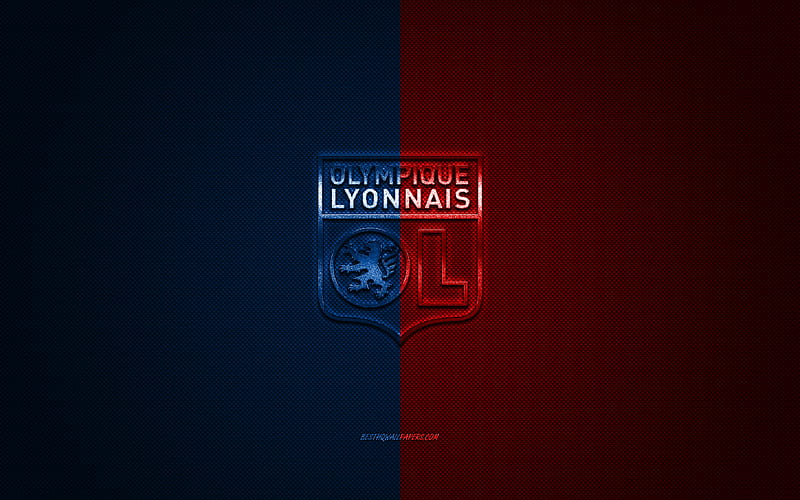 Olympique Lyonnais, French football club, Ligue 1, Blue-red logo, Olympique Lyon, Blue-red carbon fiber background, football, Lyon, France, Olympique Lyonnais logo, HD wallpaper