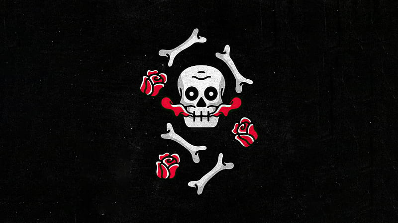 Skull And Roses Dark Minimal, skull, roses, dark, black, minimalism ...