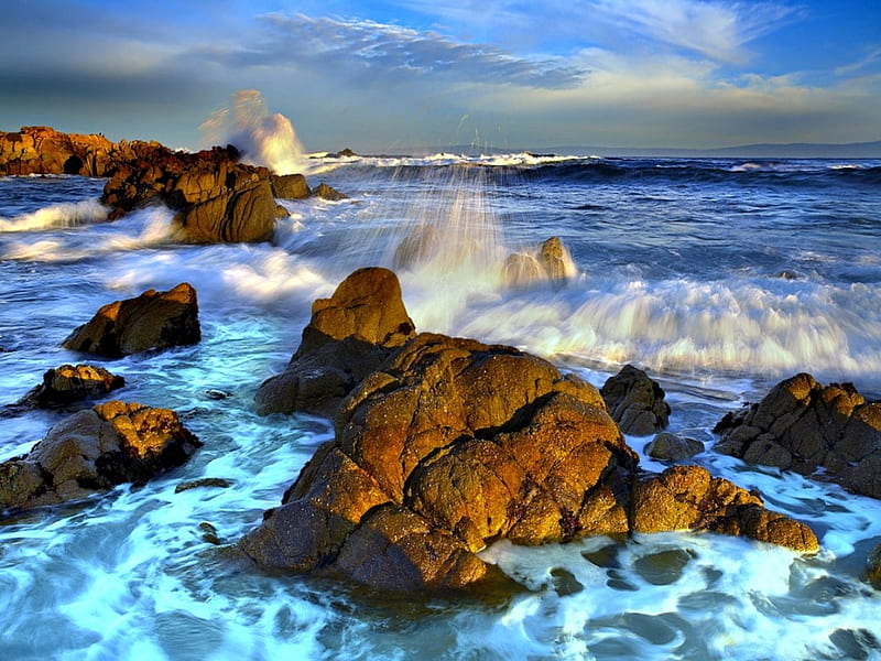 Waves Crashing Against Ocean Rocks, oceans, nature, ocean waves, sea, ocean rocks, HD wallpaper