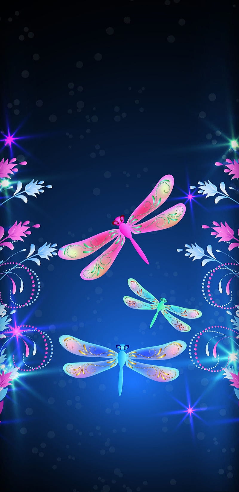 Dragonflies, colours, dragonfly, flowers, girly, pretty, sparkle, HD phone wallpaper