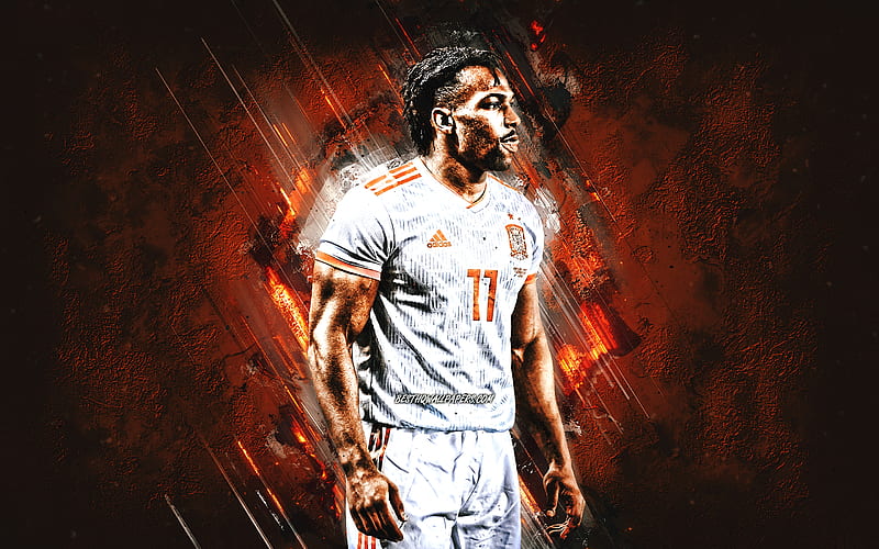 Adama Traore, Spain national football team, portrait, orange stone background, Spain, soccer, HD wallpaper