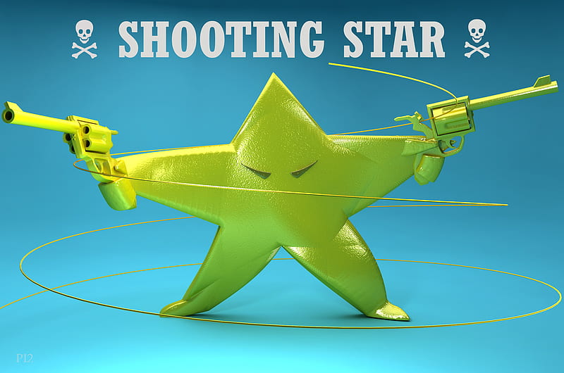 Shooting Star - Literally, danger, evil, abstract, cute, shooting star, 3d, gun, green, funny, star, blue, HD wallpaper
