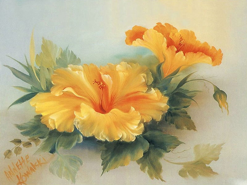 Yellow Hibiscus, Yellow, Flowers, Hibiscus, Art, HD wallpaper