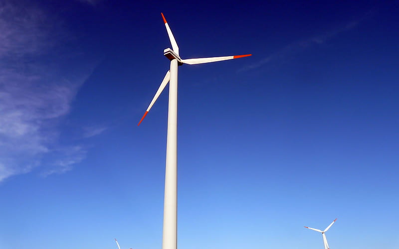 Vestas Wind Systems, wind turbines, Denmark, renewable energy, blue sky, Vestas, HD wallpaper