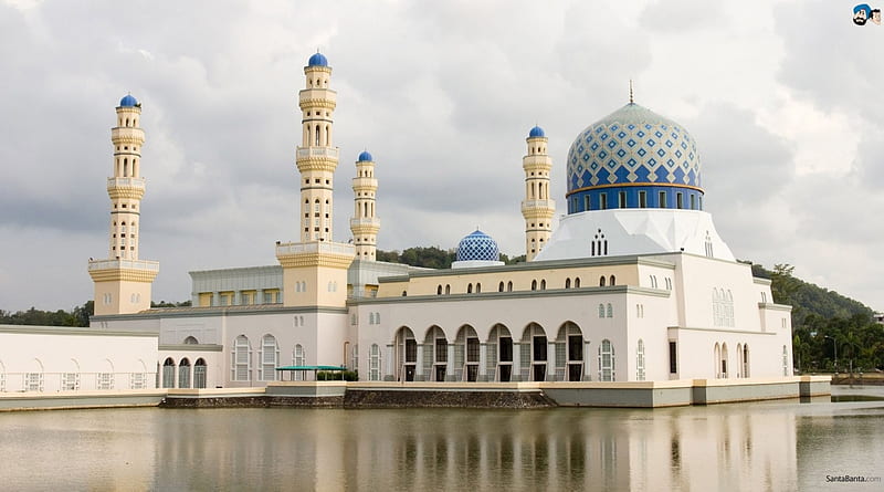 Kota Kinabalu City Mosque, Middle Eastern, Water, Architecture, Palace, HD wallpaper