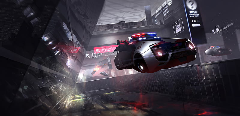 Scifi Police Floating Cars , scifi, artist, artwork, digital-art, artstation, HD wallpaper