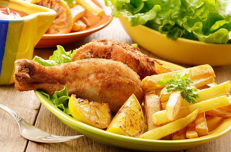 Food, Meal, Chicken, Lunch, French Fries, HD wallpaper