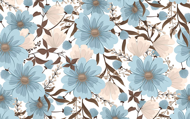 Retro flowers texture, blue brown flowers texture, retro floral background,  texture with flowers, HD wallpaper