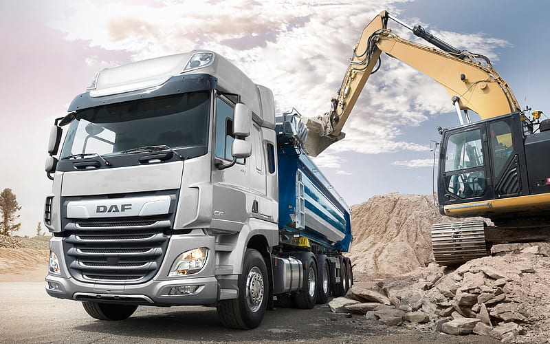 DAF CF 530 FTT, excavator, career, 2019 trucks, cargo transport, 2019 DAF CF, LKW, DAF, R, HD wallpaper