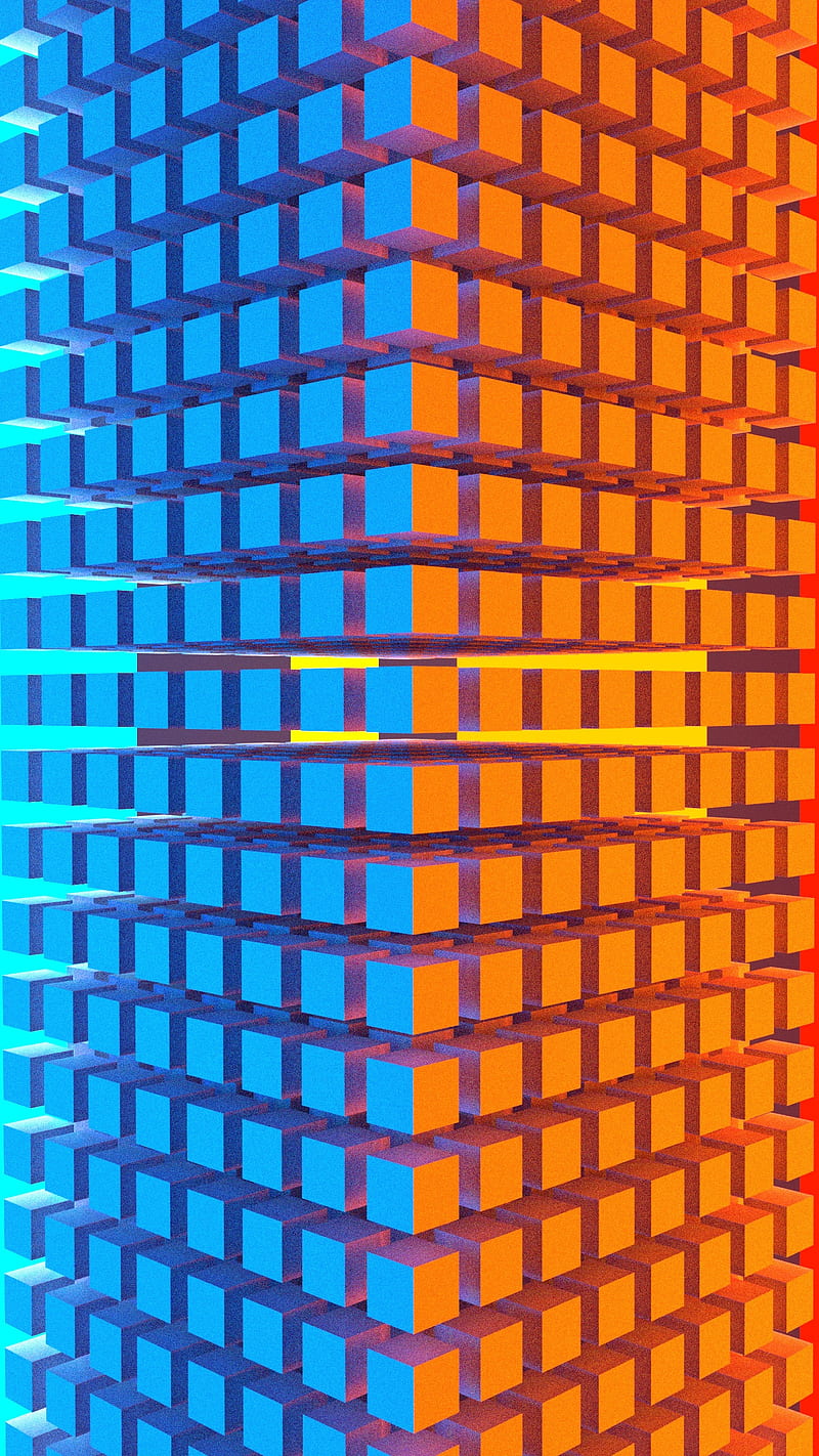 Blue and Orange, 3d design, cubes, opposite, pattern, HD phone wallpaper