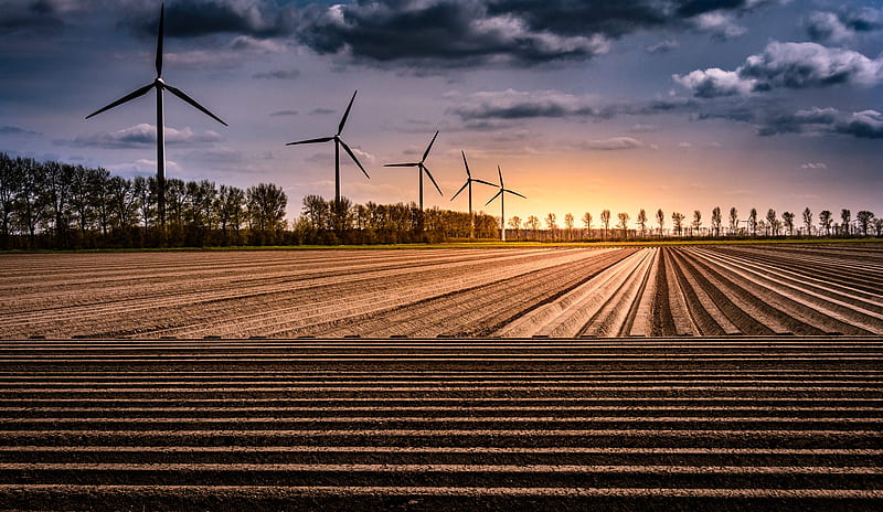 Man Made, Wind Turbine, Field, Netherlands, HD wallpaper