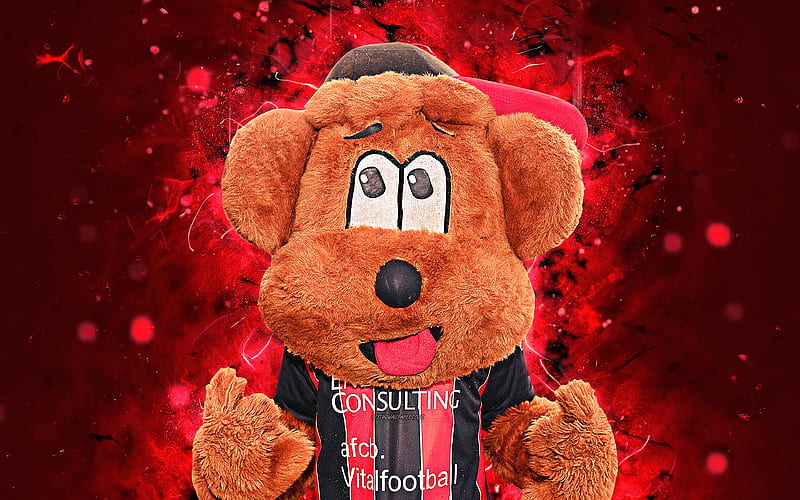 Cherry Bear mascot, Bournemouth, abstract art, Premier League, creative, official mascot, neon lights, Bournemouth FC mascot, HD wallpaper