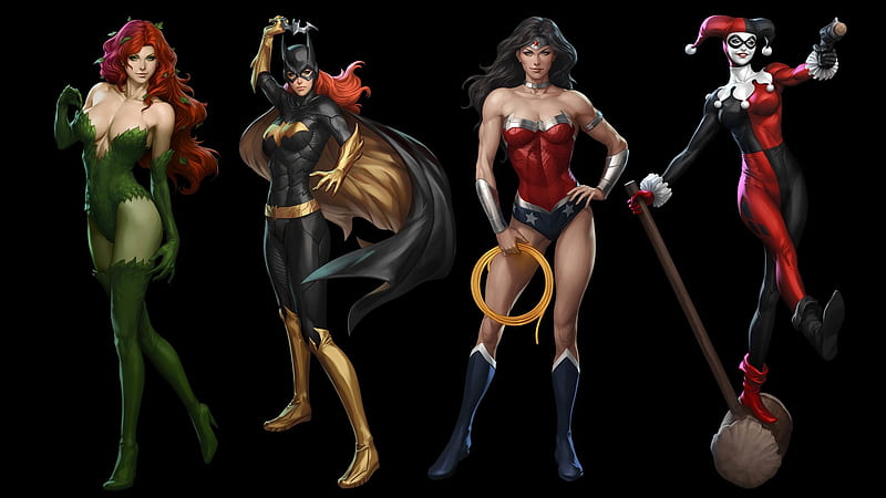 Wonder Woman and comp, red, luminos, black, comics, poison ivy, wonder woman,  HD wallpaper | Peakpx