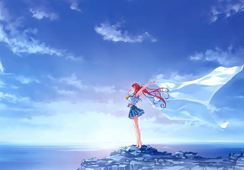 Deep Blue Sky And Pure White Wings, deep-blue-sky-and-pure-white-wings, anime-girl, anime, HD wallpaper