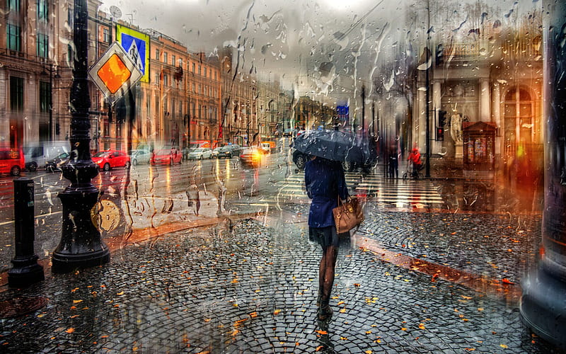 Rainy Day in St. Petersburg F1Cmp, architecture, cityscape, umbrella, bonito, graphy, girl, wide screen, rain, scenery, HD wallpaper