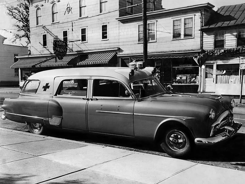 1951 packard 300 ambulance, building, packard, street, ambulance, HD wallpaper