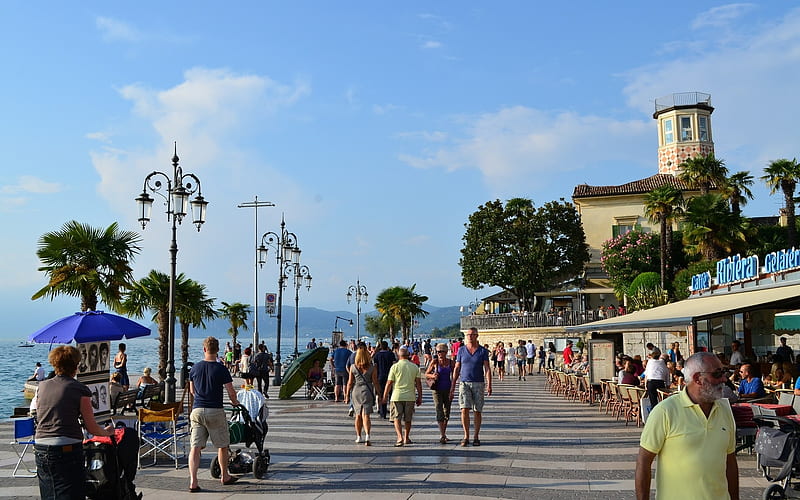 Promenade by Garda Lake, Garda, promenade, Italy, lake, HD wallpaper