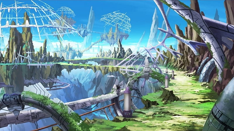 Anime Flying Islands, Scenery, SCI-FI, Anime, Flying, Nature, Island, HD wallpaper
