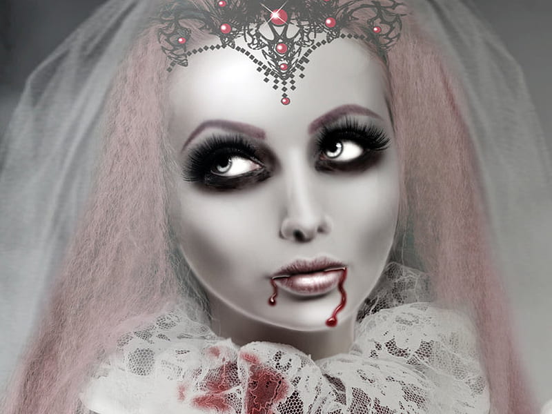 Vampire Bride, arts, fantasy, pale, bride, vampire, skin, pink, HD wallpaper