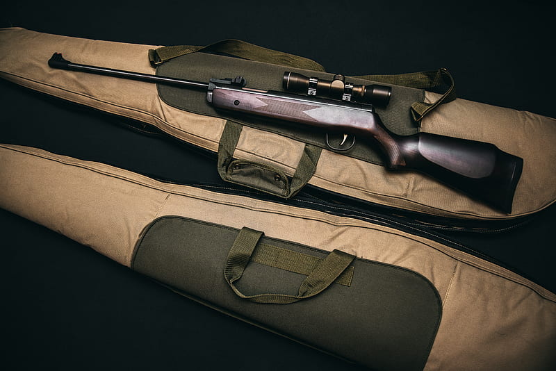 brown and black sniper rifle with beige bag, HD wallpaper