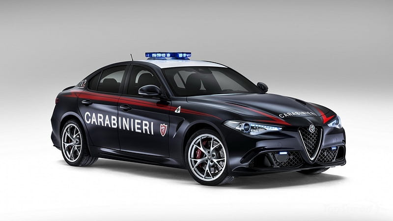 Alfa Romeo Giulia QV Joins Italian Police Fleet, Black, Blue Lights, Alfa Romeo, Police, HD wallpaper