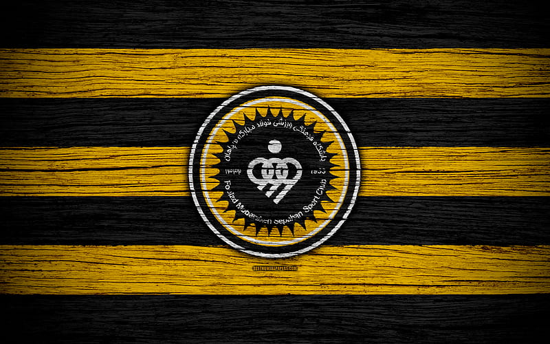 Sepahan FC, logo, Persian Gulf Pro League, soccer, Iranian football club, Iran, Sepahan, football, wooden texture, FC Sepahan, HD wallpaper