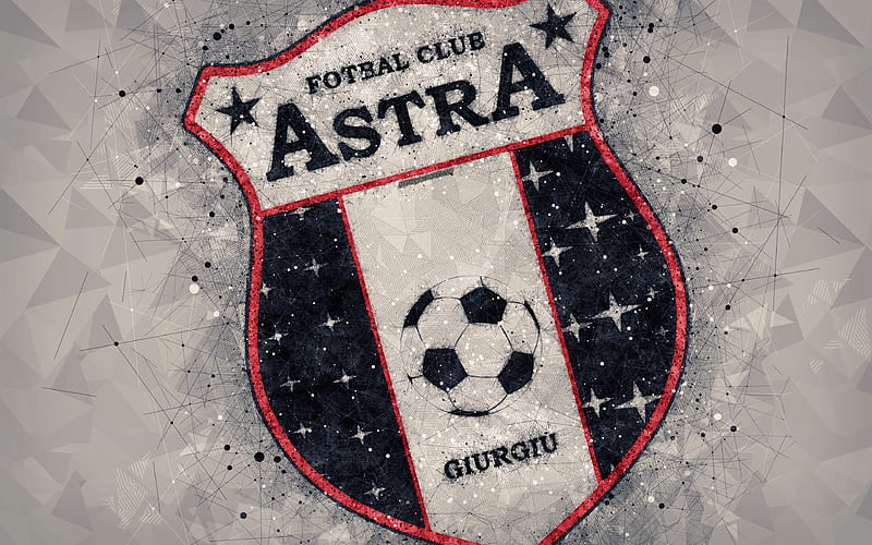 FC Astra Giurgiu logo, geotmeric art, gray background, Romanian football club, emblem, Liga 1, Giurgiu, Romania, football, art, HD wallpaper
