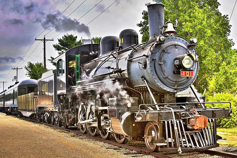 Steam Locomotive, locomotion, railway, train, artwork, HD wallpaper