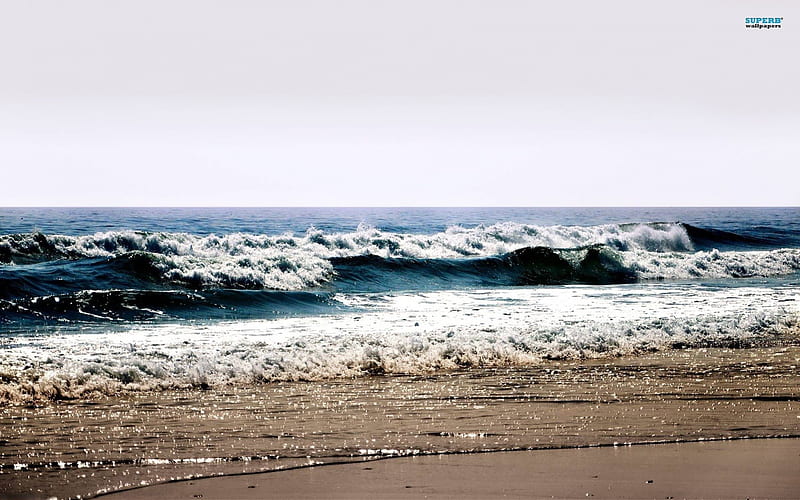 The Sparkling Ocean Shore, shore, ocean, waves, sky, beach, sand, water, paradise, nature, HD wallpaper