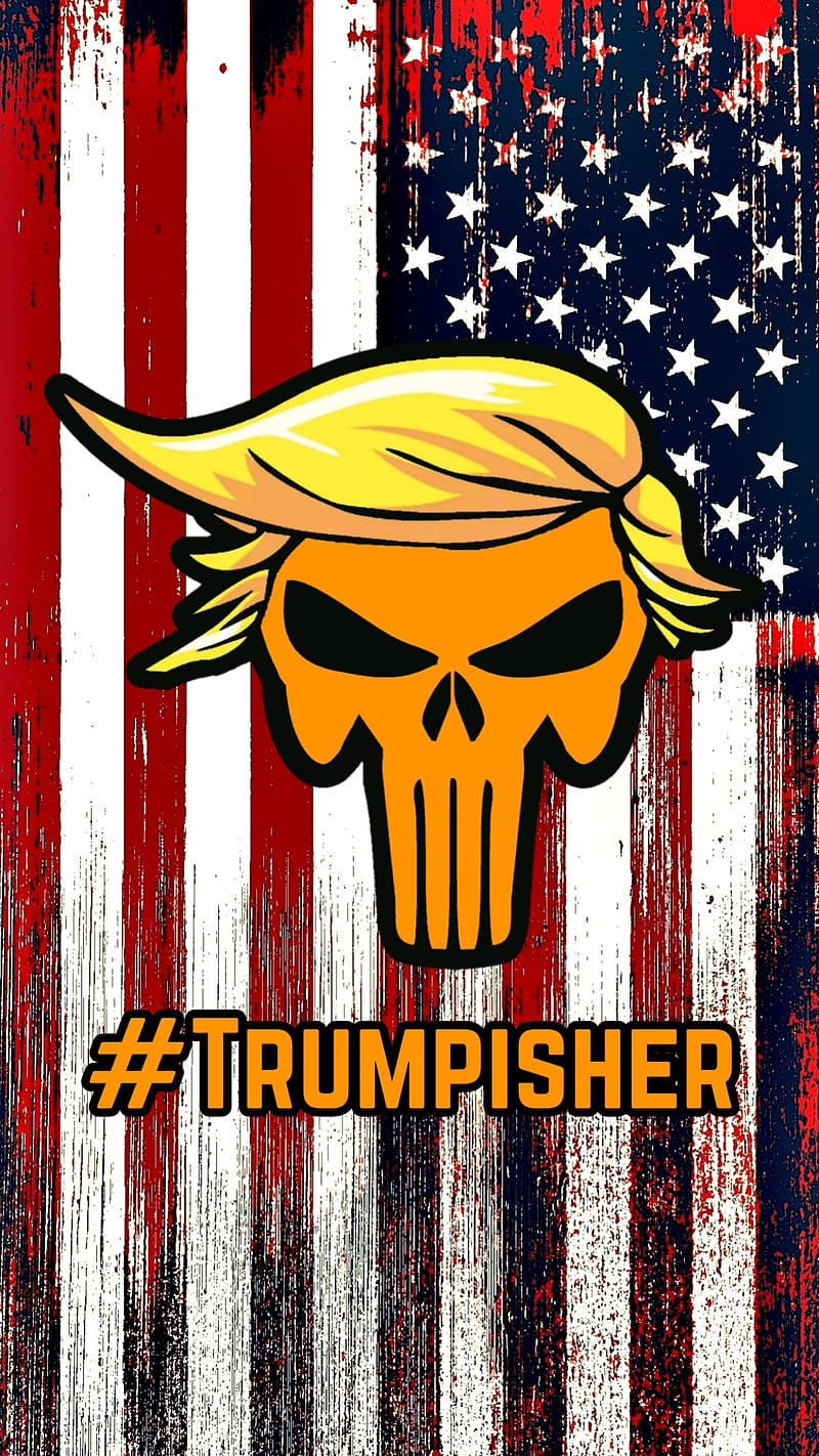 Trumpisher, 45th, America, American, Cheeto, ElectricJAC, House, Republican, Trump, USA, White, abstract art, bars, election, flag, politics, power, president, punisher, stars, stripes, strong, train, willing, worn, HD phone wallpaper