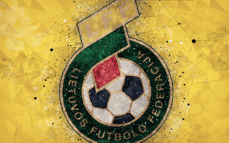 Lithuania national football team geometric art, logo, yellow abstract background, UEFA, emblem, Lithuania, football, grunge style, creative art, HD wallpaper