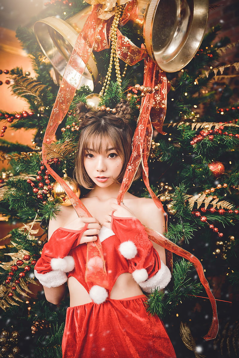 Christmas, Christmas ornaments , women, model, Asian, Chuchu, HD phone wallpaper