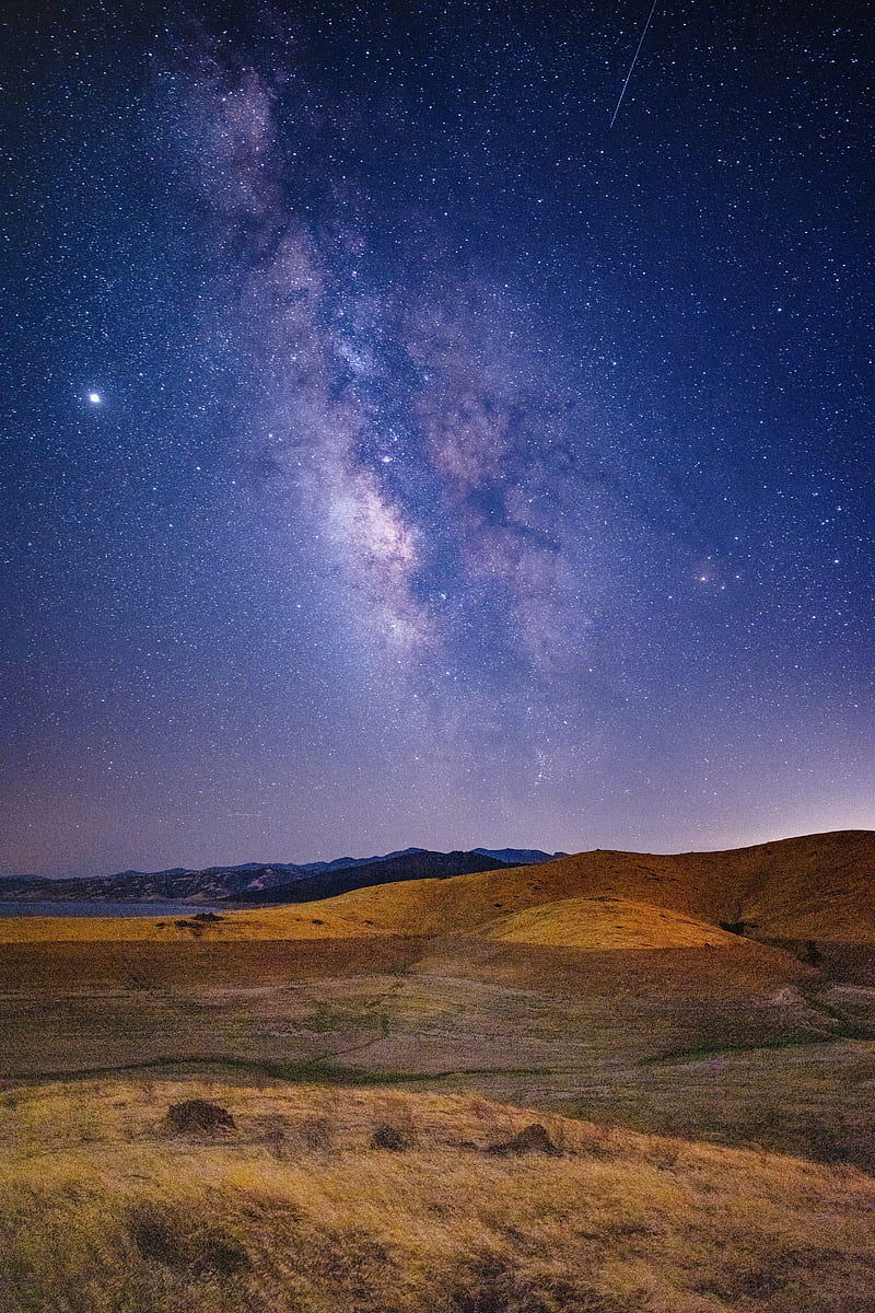 nebula, hills, night, stars, HD phone wallpaper