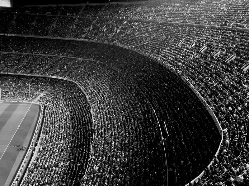 Barcelona, Crowd, graphy, Stadium, Soccer, Black & White, Fc Barcelona, HD wallpaper