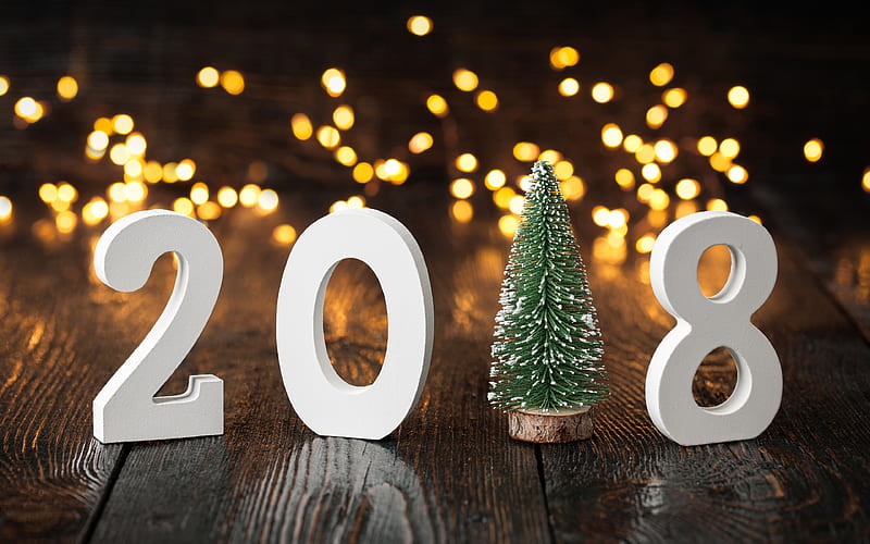 Happy New Year 2018, glare, 3d letters, New Year 2018, xmas, Christmas, HD wallpaper