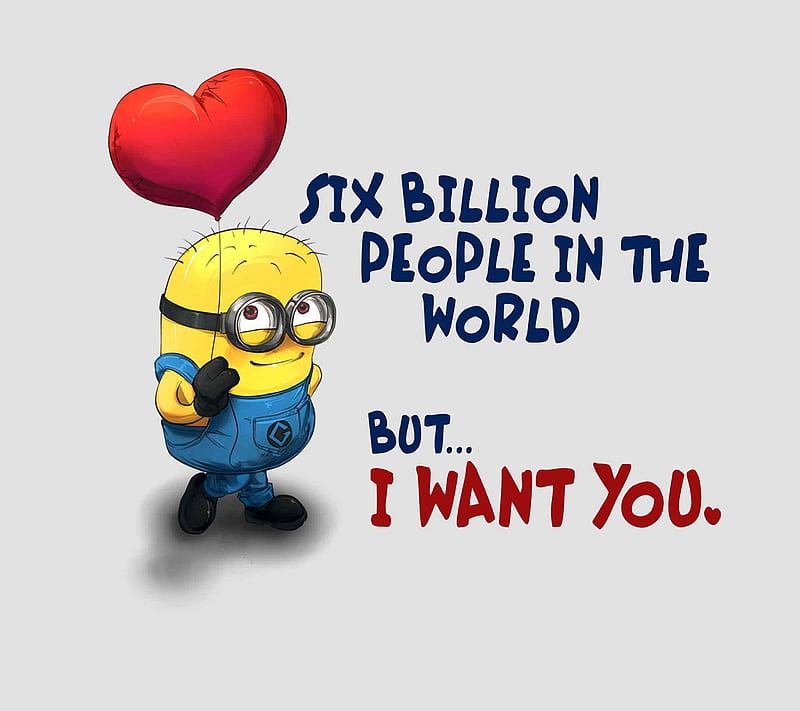 I Want You, cute heart, i love you, love, minion, quote, saying, HD wallpaper